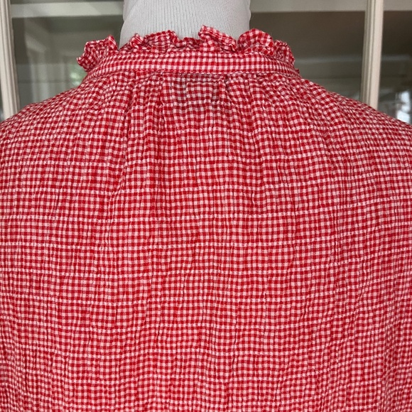 Agnes B. Cotton Gingham Button Down Blouse, Size M-L/44, Red & White - Picture 7 of 10